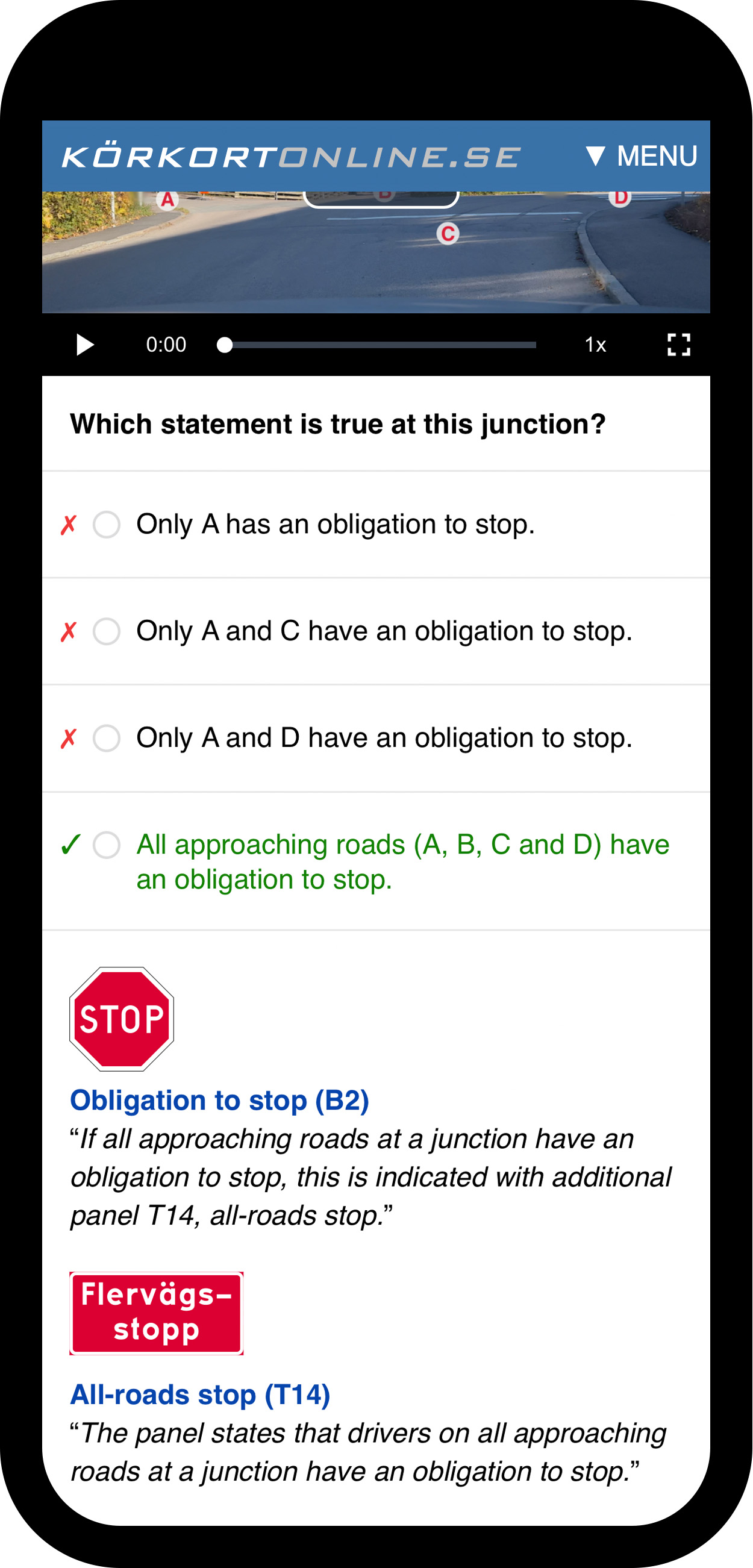 Theory test: Explanation in the app.